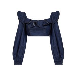 Zimmermann Women Ink Denim Aster Cropped Frill Top
